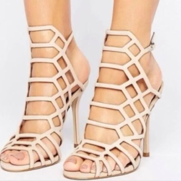 Steve X Steve Madden Tana Suede Leather Upper Caged Shoes  Size 6.5 3.5” Heel - Picture 2 of 9